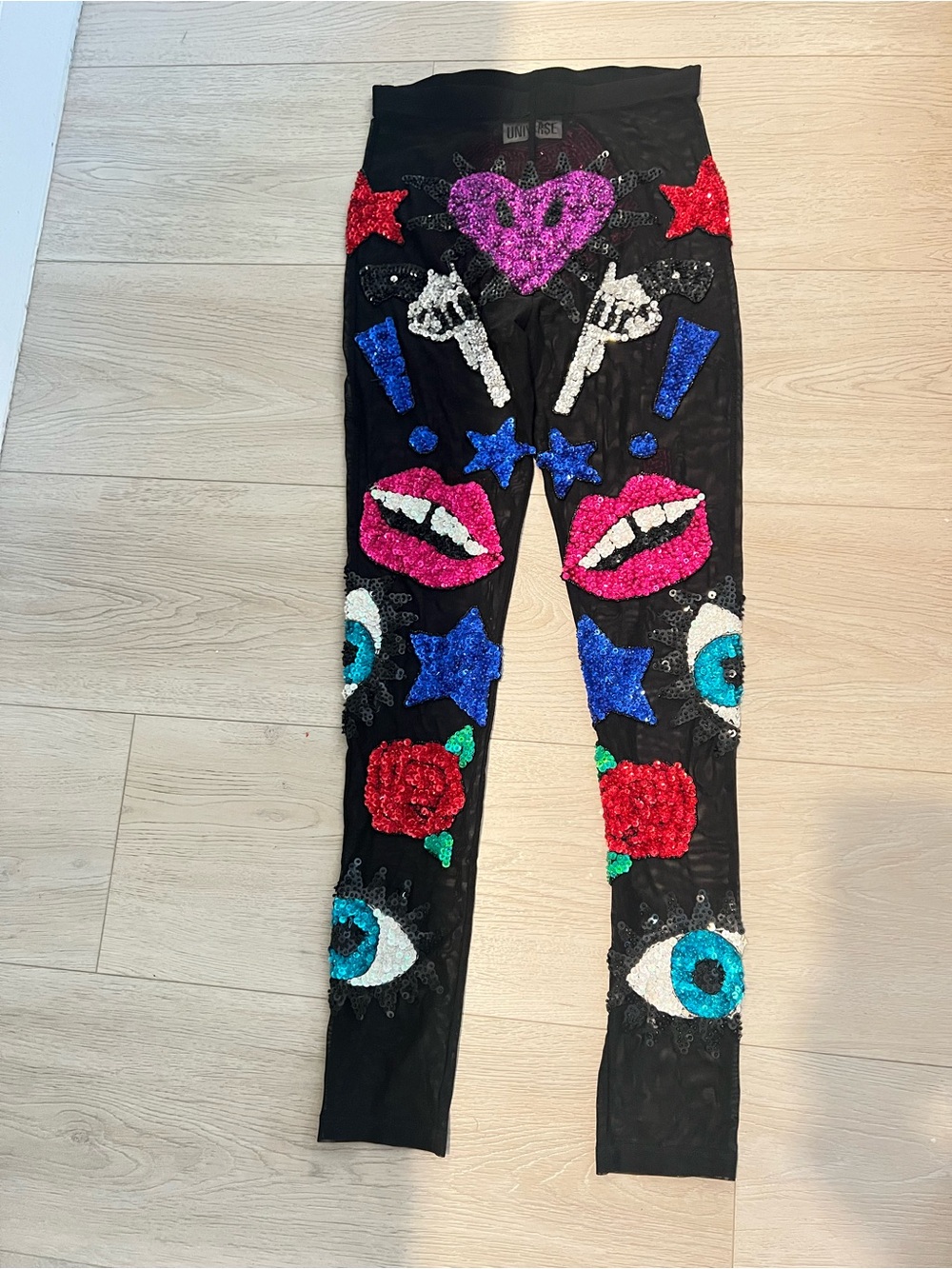 Black Kids Sequin Leggings with Colorful Motifs